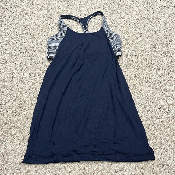 Lululemon Practice Freely Tank Top Bra Inkwell Navy Gingham Plaid Sz 4 Active - Picture 1 of 7